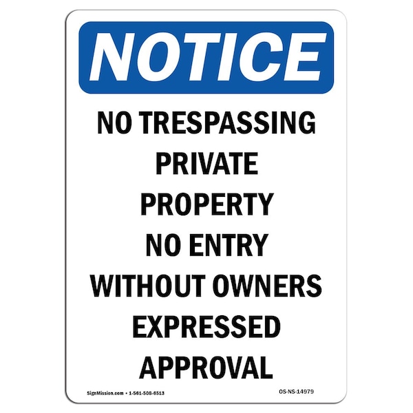 Sign, 5" H, 3.5" W, No Trespassing Private Property Sign, Portrait, NS-D-35-V-14979-10PK